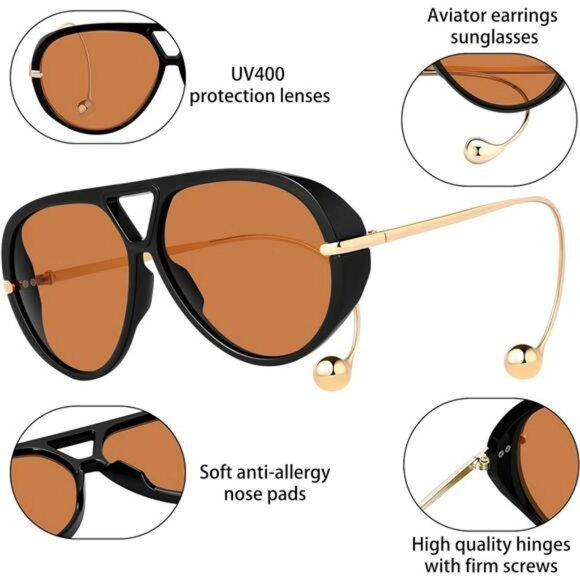 Oversized Aviator Sunglasses Men Women Retro 70s Shield UV400 Eyewear - Picture 4 of 6